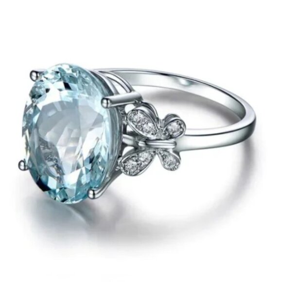 Butterfly 5 carat Aquamarine Ring 925 silver Nwt - Picture 12 of 12